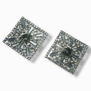Elegant Art Deco Themed Silver Toned Earrings with Clear Stone Accents NEW